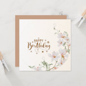 Dusty Rose Floral Wreath Flat Happy Birthday Card カード (正面/裏面インサイチュ)