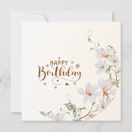 Dusty Rose Floral Wreath Flat Happy Birthday Card カード