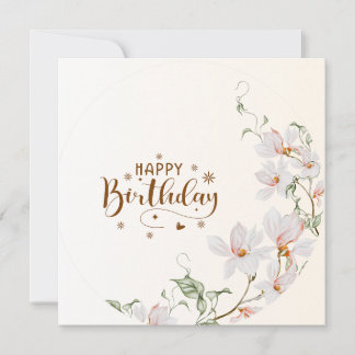 Dusty Rose Floral Wreath Flat Happy Birthday Card カード