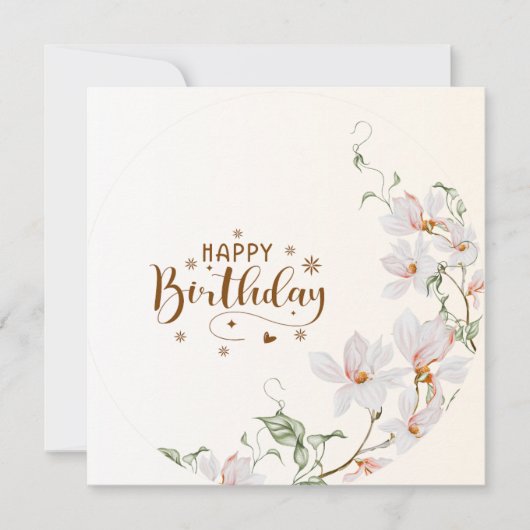 Dusty Rose Floral Wreath Flat Happy Birthday Card カード (正面)