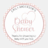 Dusty Rose Gingham Baby Shower Favor Sticker ラウンドシール (正面)