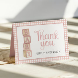 Dusty Rose Gingham Baby Thank You Card | Blocks サンキューカード