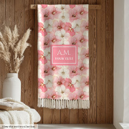 Dusty Rose Gold Custom Name Floral Cozy Blanket フリースブランケット