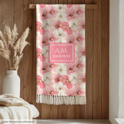 Dusty Rose Gold Custom Name Floral Cozy Blanket フリースブランケット
