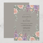 Dusty Rose Lilac Botanical Flourish Wedding 招待状 (正面/裏面)