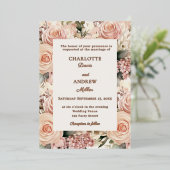 Dusty rose mauve ivory florals luxury wedding rose 箔招待状 (立ち正面)