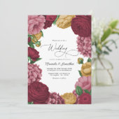 Dusty Rose, Merlot & Antique Gold Floral Wedding 招待状 (スタンド正面)