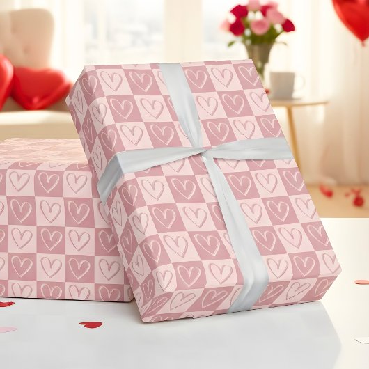 Dusty Rose Minimal Hearts Valentine Gift ラッピングペーパー