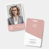 Dusty Rose Modern Personalized Employee Photo Logo バッジ (正面＆裏面)