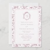 Dusty Rose Monogram Chinoiserie Wedding 招待状 (正面)