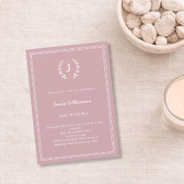 Dusty rose monogrammed wreath minimalist birthday 招待状