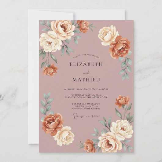 Dusty Rose Opulent Autumnal Wedding 招待状 (正面)