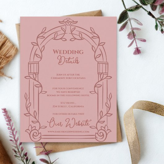 Dusty Rose Ornate Arch Botanical Wedding Details エンクロージャーカード