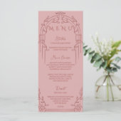Dusty Rose Ornate Arch Botanical Wedding Dinner メニュー (スタンド正面)