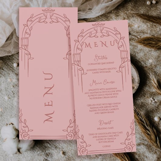 Dusty Rose Ornate Arch Botanical Wedding Dinner メニュー