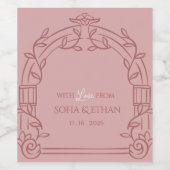 Dusty Rose Ornate Arch Botanical Wedding Favor ワインラベル (シングルラベル)