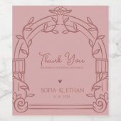 Dusty Rose Ornate Arch Botanical Wedding Favor ワインラベル (シングルラベル)