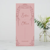 Dusty Rose Ornate Arch Botanical Wedding Program 招待状 (スタンド正面)