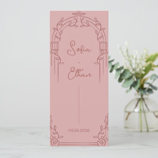Dusty Rose Ornate Arch Botanical Wedding Program 招待状 (スタンド正面)