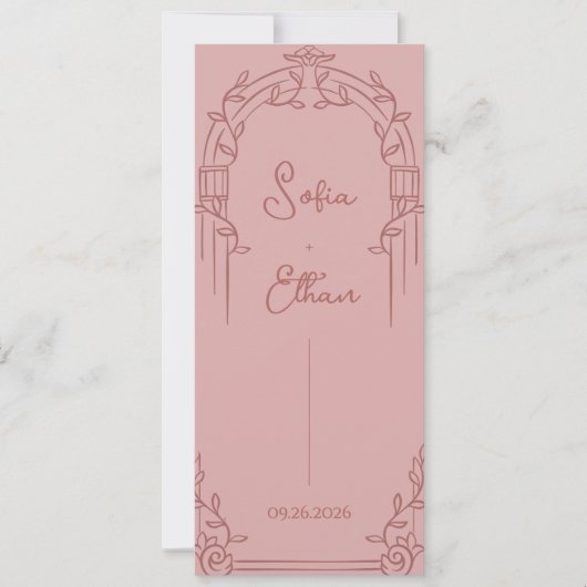 Dusty Rose Ornate Arch Botanical Wedding Program 招待状 (正面)