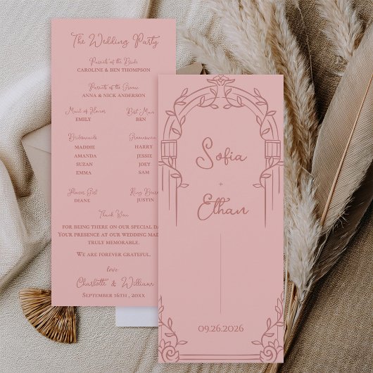 Dusty Rose Ornate Arch Botanical Wedding Program 招待状