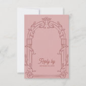 Dusty Rose Ornate Arch Botanical Wedding Reply By 出欠カード (正面)