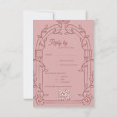 Dusty Rose Ornate Arch Botanical Wedding Reply By 出欠カード (裏面)