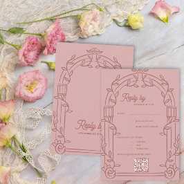 Dusty Rose Ornate Arch Botanical Wedding Reply By 出欠カード