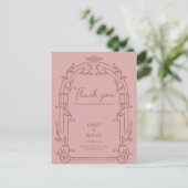 Dusty Rose Ornate Arch Botanical Wedding Thank You ポストカード (スタンド正面)