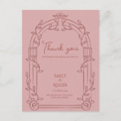 Dusty Rose Ornate Arch Botanical Wedding Thank You ポストカード (正面)