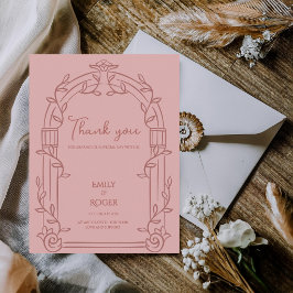 Dusty Rose Ornate Arch Botanical Wedding Thank You ポストカード