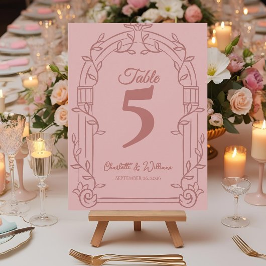 Dusty Rose Ornate Arch Wedding Table Number Card サンキューカード