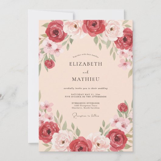 Dusty Rose Ornate Botanical Wedding 招待状 (正面)