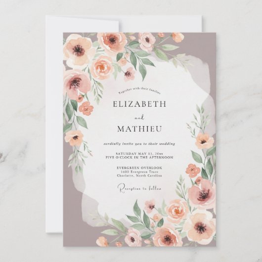 Dusty Rose Painterly Floral Wedding 招待状 (正面)