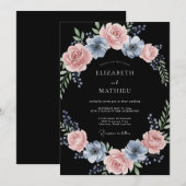 Dusty Rose Painterly Wreath Wedding 招待状 (正面/裏面)