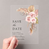 Dusty Rose Pampas Grass Wedding Save the Date アクリル招待状 (インサイチュ (ポータブル))