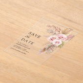 Dusty Rose Pampas Grass Wedding Save the Date アクリル招待状 (レイダウン)