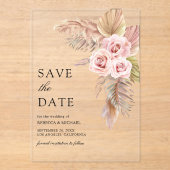 Dusty Rose Pampas Grass Wedding Save the Date アクリル招待状 (正面)