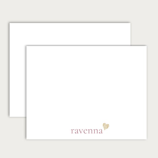 Dusty Rose Personalized Name Gold Leopard Heart ノートカード