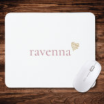 Dusty Rose Personalized Name Gold Leopard Heart マウスパッド<br><div class="desc">This stylish mousepad features a clean white background with a personalized name written in a simple dusty rose font. At the end of the name there is a small gold leopard print heart that adds a trendy animal print accent. The soft dusty rose color combined with the bold leopard pattern...</div>