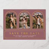 Dusty Rose Photo QR Code Wedding Save the Date 箔招待状 (正面)