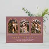 Dusty Rose Photo QR Code Wedding Save the Date 箔招待状 (立ち正面)