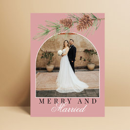 Dusty Rose Pine Merry & Married Photo Christmas シーズンカード
