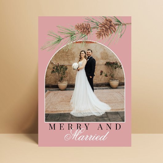Dusty Rose Pine Merry & Married Photo Christmas シーズンカード