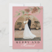 Dusty Rose Pine Merry & Married Photo Christmas シーズンカード (正面)