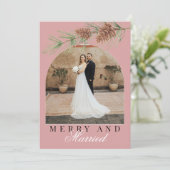 Dusty Rose Pine Merry & Married Photo Christmas シーズンカード (スタンド正面)