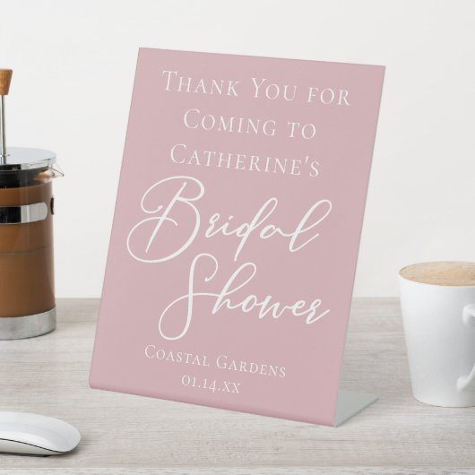 Dusty Rose Pink Bridal Shower Custom Welcome 台座サイン (インサイチュ)