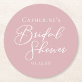 Dusty Rose Pink Bridal Shower Personalized ラウンドペーパーコースター (正面)
