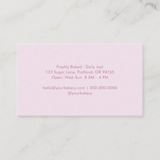 Dusty Rose Pink Elegant Script Bakery 名刺 (裏面)
