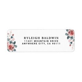 Dusty Rose Pink Mauve Elegant Greenery Floral  ラベル